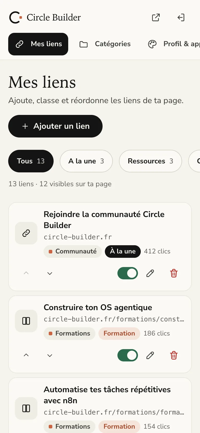 Gestion des liens depuis un téléphone